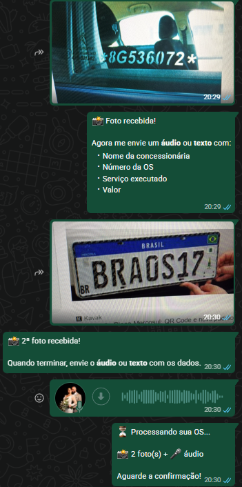 Prestador envia foto e áudio